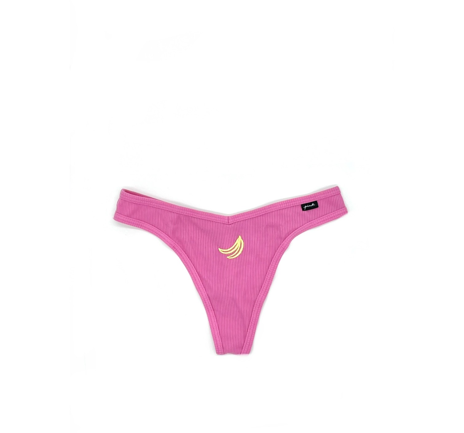 Бавовняні трусики VS PINK Ribbed Cotton Thong Panty Banana
