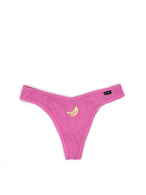 Бавовняні трусики VS PINK Ribbed Cotton Thong Panty Banana