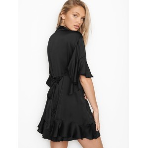 Халат Victoria's Secret Flounce Satin Kimono Robe Black
