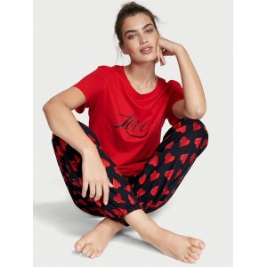 Піжама Victorias Secret Cotton & Flannel Long PJ Set Red Hearts Logo VS