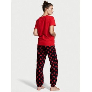 Піжама Victorias Secret Cotton & Flannel Long PJ Set Red Hearts Logo VS