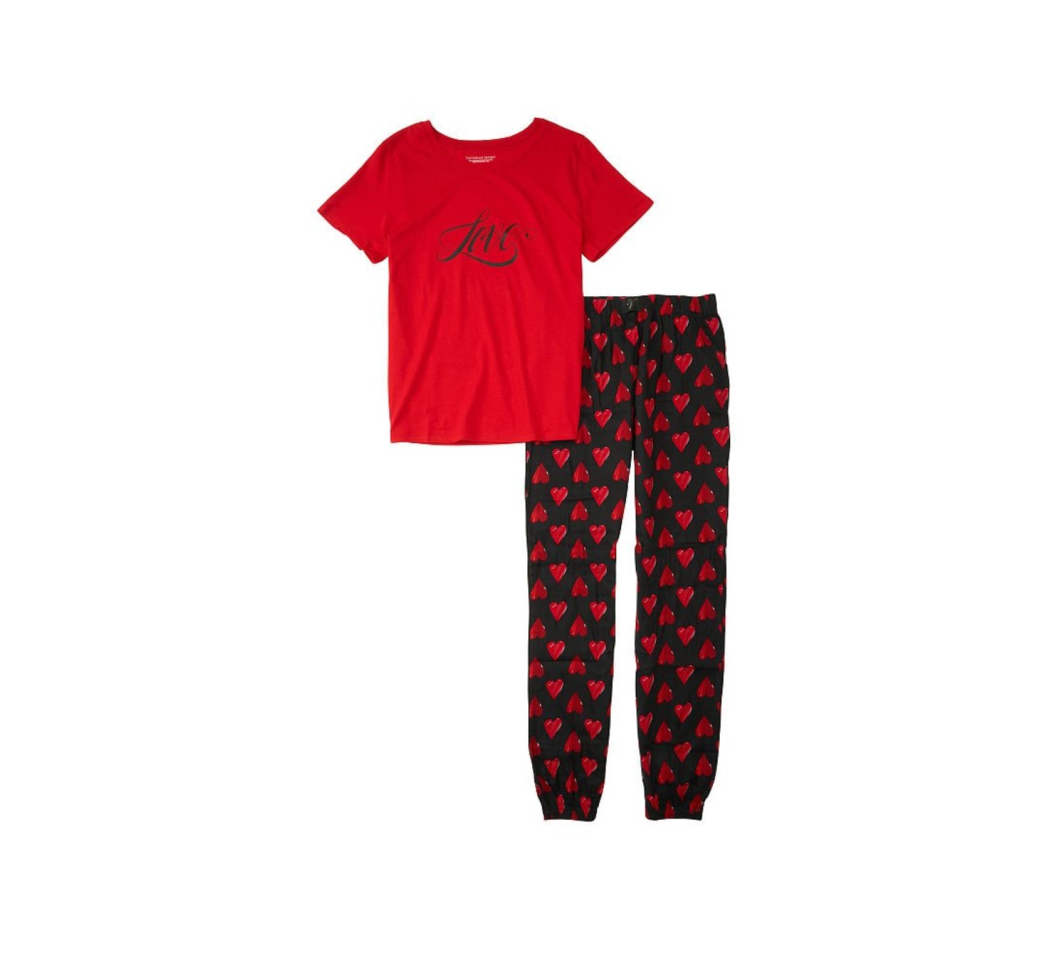 Піжама Victorias Secret Cotton & Flannel Long PJ Set Red Hearts Logo VS