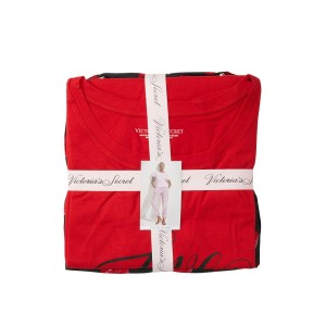 Піжама Victorias Secret Cotton & Flannel Long PJ Set Red Hearts Logo VS