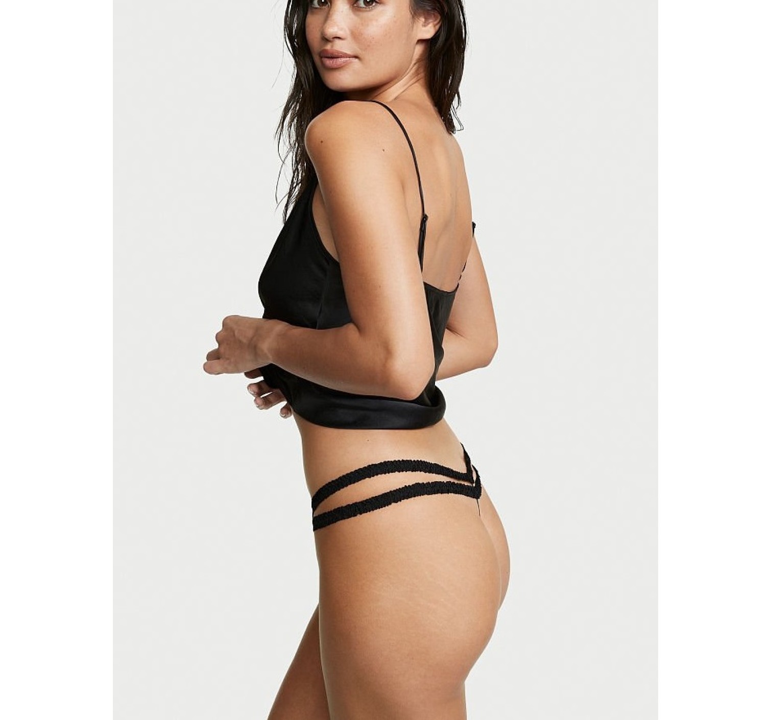 Трусики чорні Victoria's Secret Stretch Cotton V-string Panty