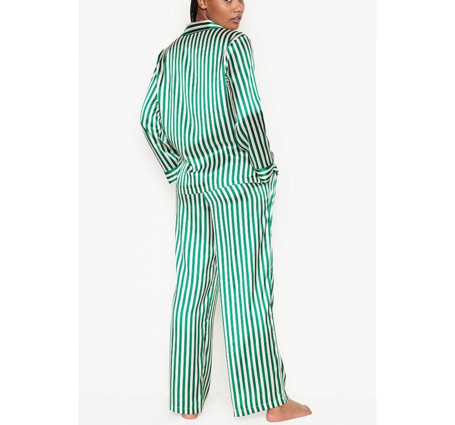 Сатиновая пижама VS Satin Long Pj Set Rainforest Green Stripe