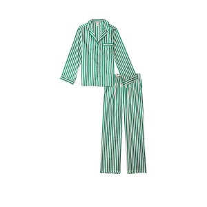 Сатиновая пижама VS Satin Long Pj Set Rainforest Green Stripe