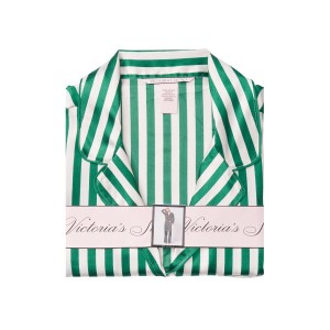 Сатиновая пижама VS Satin Long Pj Set Rainforest Green Stripe