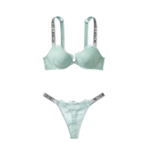 КОМПЛЕКТ БЕЛЬЯ VICTORIA’S SECRET VERY SEXY EMBELLISHED STRAP BOMBSHELL PUSH-UP BRA MINT HAZE IN LACE