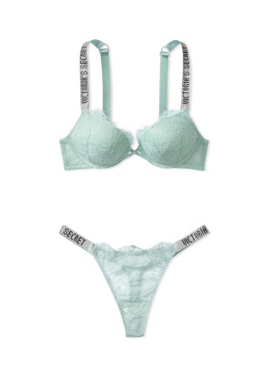 КОМПЛЕКТ БІЛИЗНИ VICTORIA'S SECRET VERY SEXY EMBELLISHED STRAP BOMBSHELL PUSH-UP BRA MINT HAZE IN LACE