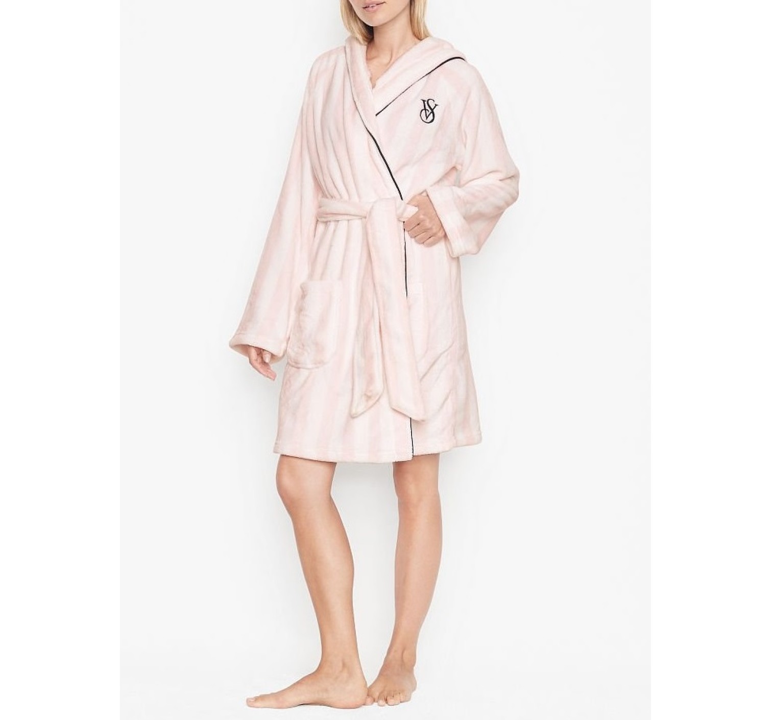 Халат Hooded Short Cozy Robe Pink Stripe