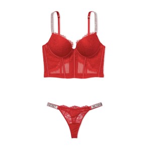 КОМПЛЕКТ БЕЛЬЯ VICTORIA’S SECRET VERY SEXY SHINE STRAP BALCONETTE RED LACE