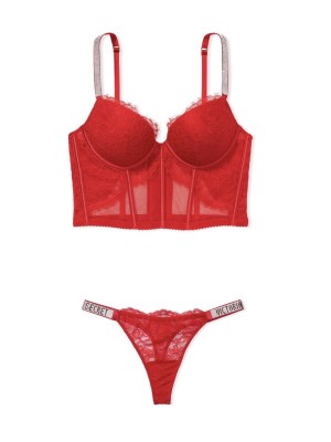 КОМПЛЕКТ БЕЛЬЯ VICTORIA’S SECRET VERY SEXY SHINE STRAP BALCONETTE RED LACE
