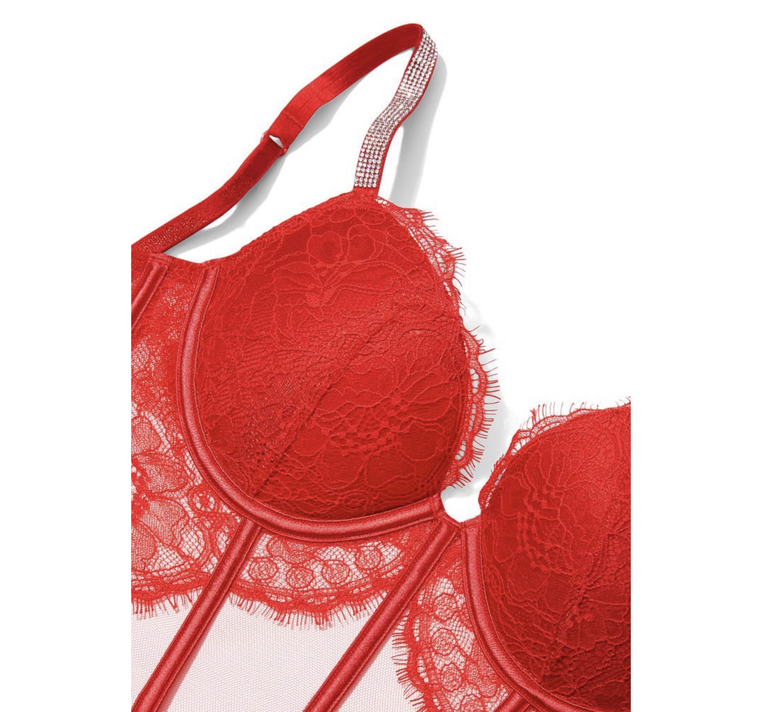 КОМПЛЕКТ БЕЛЬЯ VICTORIA’S SECRET VERY SEXY SHINE STRAP BALCONETTE RED LACE