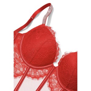 КОМПЛЕКТ БЕЛЬЯ VICTORIA’S SECRET VERY SEXY SHINE STRAP BALCONETTE RED LACE