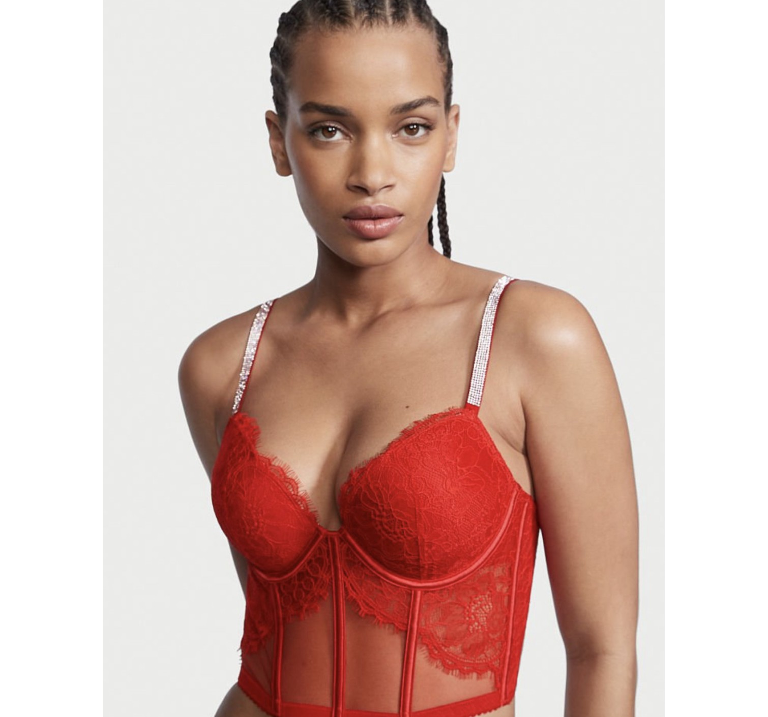 КОМПЛЕКТ БЕЛЬЯ VICTORIA’S SECRET VERY SEXY SHINE STRAP BALCONETTE RED LACE