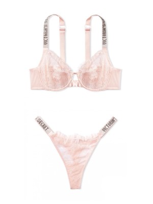 КОМПЛЕКТ БЕЛЬЯ VICTORIA’S SECRET UNLINED LACE SHINE STRAP  3-PIECE FULL CUP DEMI BRA 