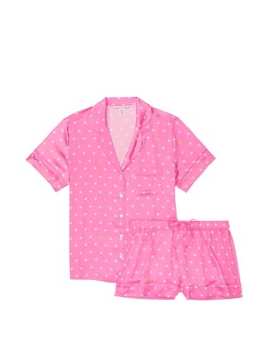 Пижама Виктория Сикрет Satin Short PJ Set Pink Pop Heart