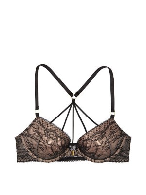 Бюстгальтер VS Embellished Strap Bombshell Push-up Bra Black Lace