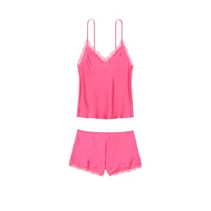 Сатинова піжама VS Satin Short Lace-Trim Cami Set Rose