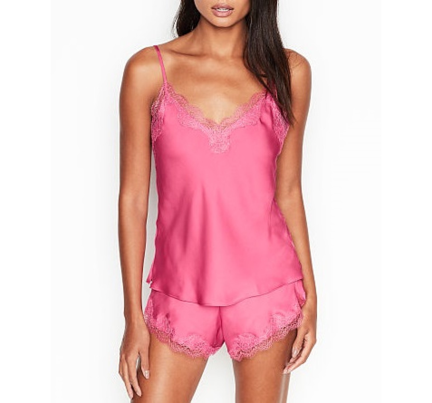 Сатинова піжама VS Satin Short Lace-Trim Cami Set Rose