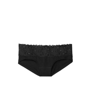 Трусики Victoria's Secret Hiphugger Cotton Black з мереживом