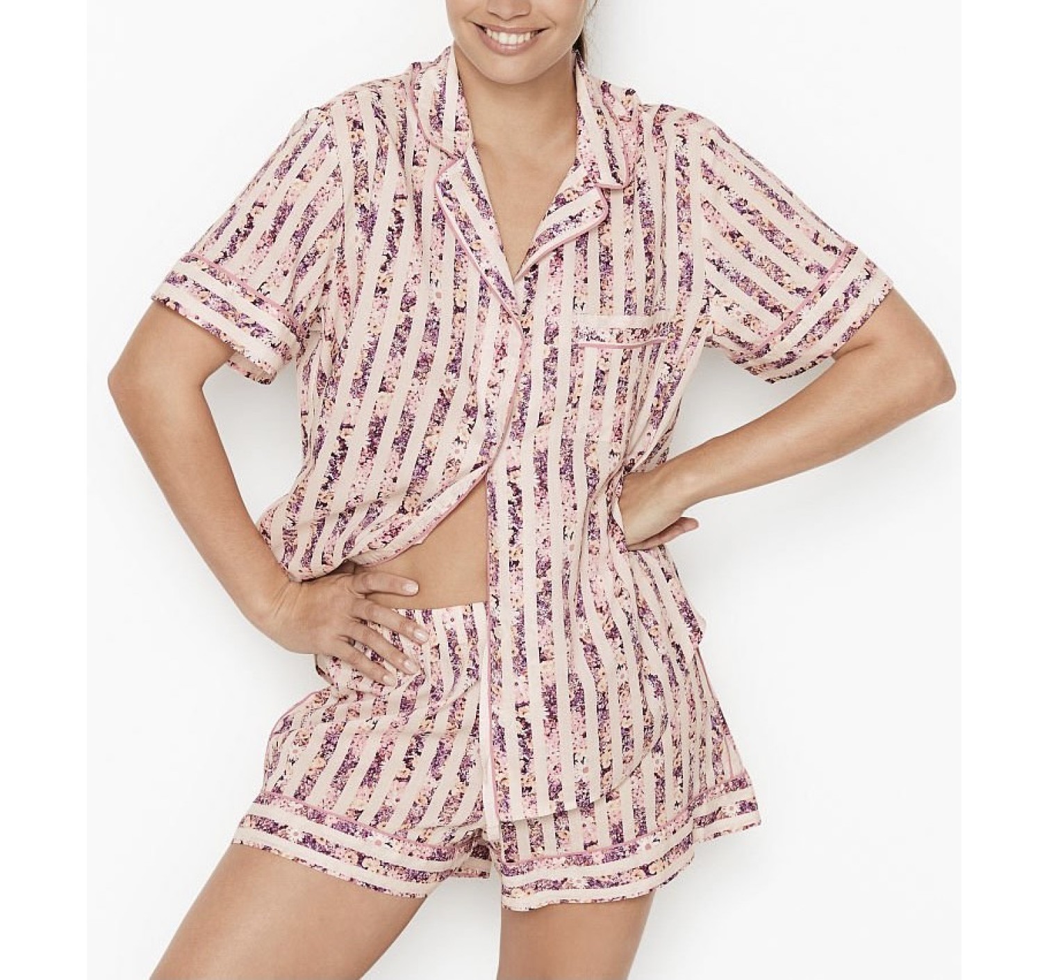 Піжама Victoria's Secret Cotton Short PJ Set Pink Floral Stripe