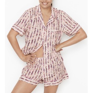 Піжама Victoria's Secret Cotton Short PJ Set Pink Floral Stripe
