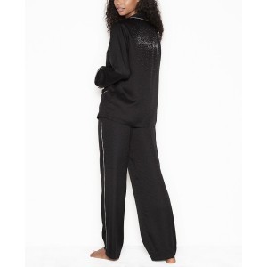 Сатинова піжама Victoria's Secret The Satin Long PJ Set Rhinestone Black