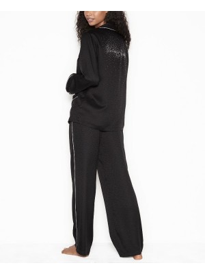 Сатиновая пижама Victoria’s Secret The Satin Long PJ Set Rhinestone Black