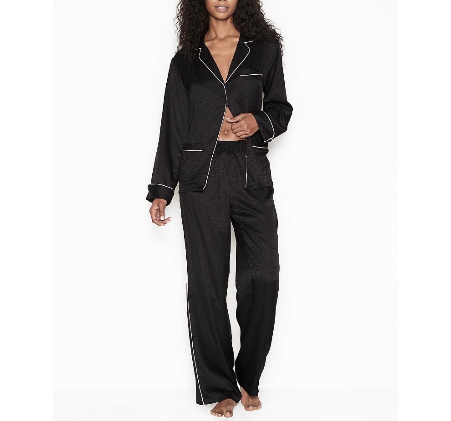 Сатинова піжама Victoria's Secret The Satin Long PJ Set Rhinestone Black