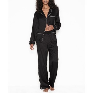 Сатинова піжама Victoria's Secret The Satin Long PJ Set Rhinestone Black