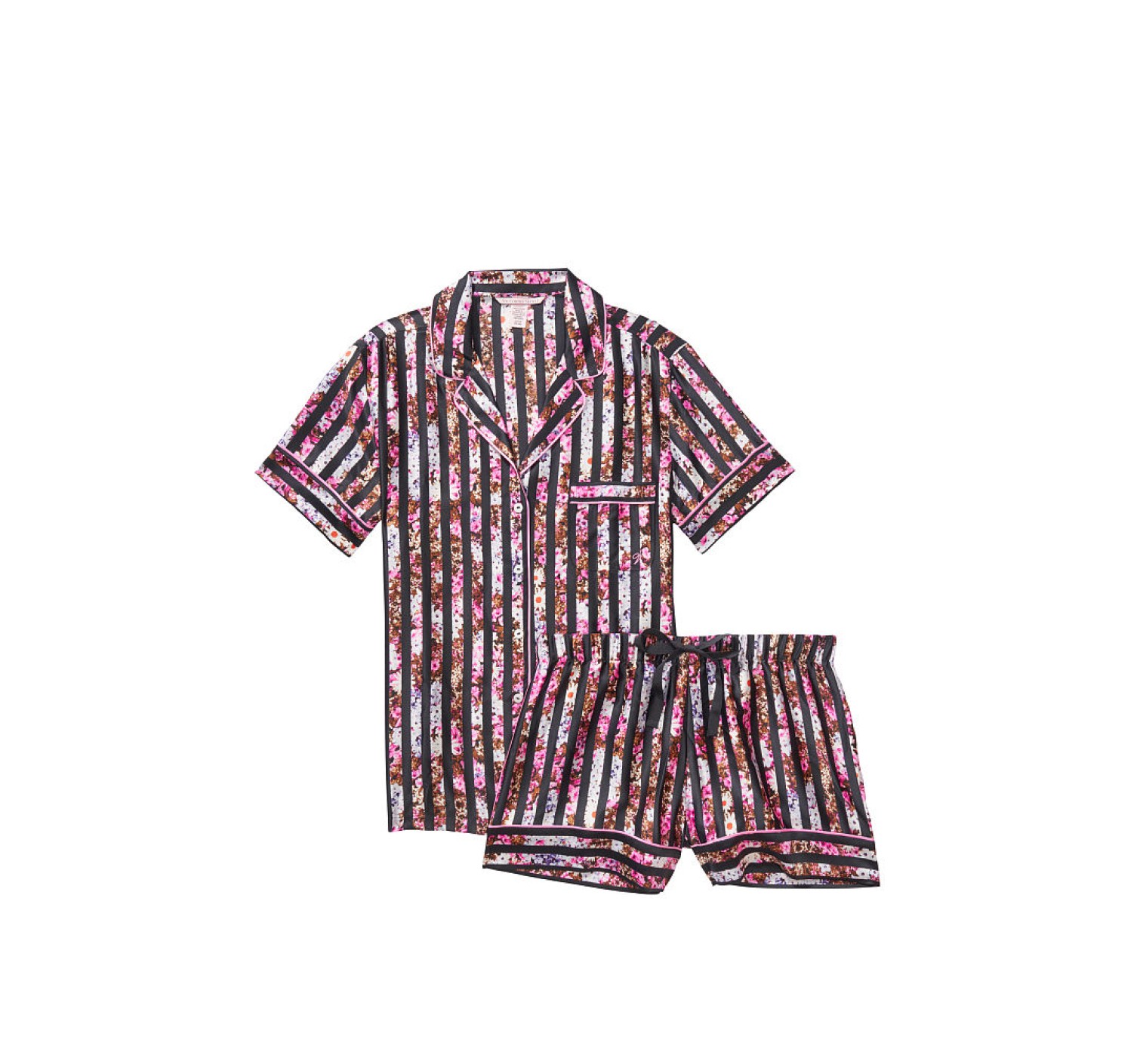 Сатинова піжама Victoria's Secret Satin Short PJ Set Floral Stripes
