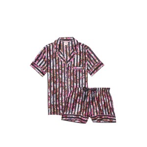 Сатинова піжама Victoria's Secret Satin Short PJ Set Floral Stripes