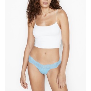 Бавовняні Трусики Стрінги VS PINK Cotton Thong Panty Blue