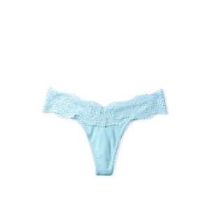 Бавовняні Трусики Стрінги VS PINK Cotton Thong Panty Blue