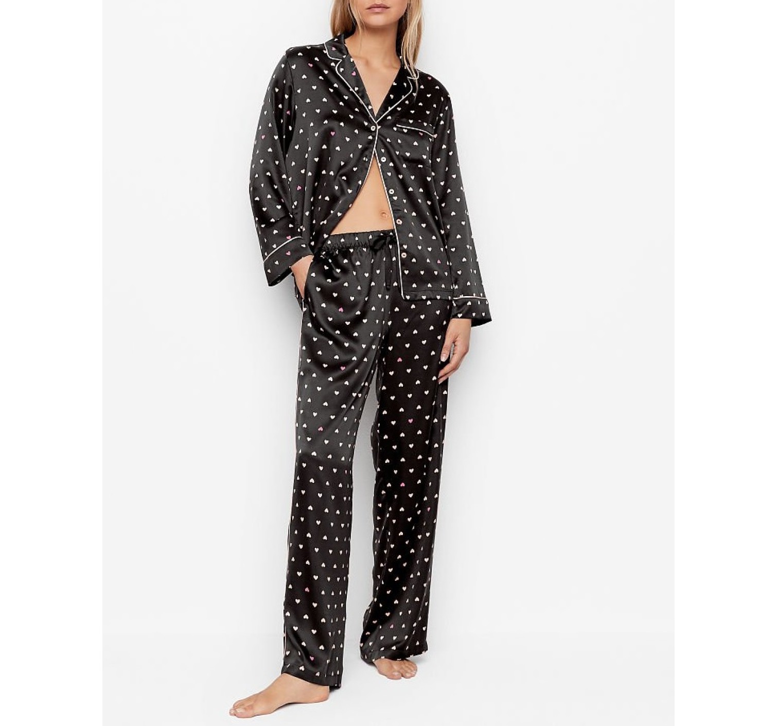 Сатинова піжама VS Black Satin Long Pj set Hearts