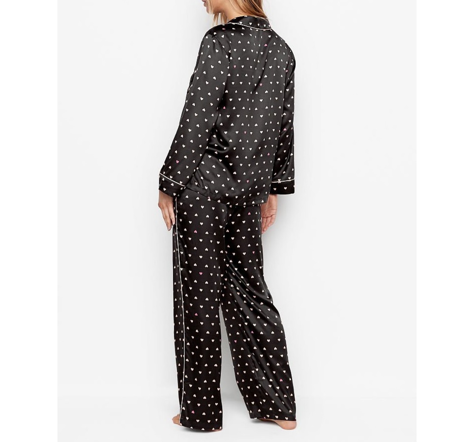 Сатинова піжама VS Black Satin Long Pj set Hearts