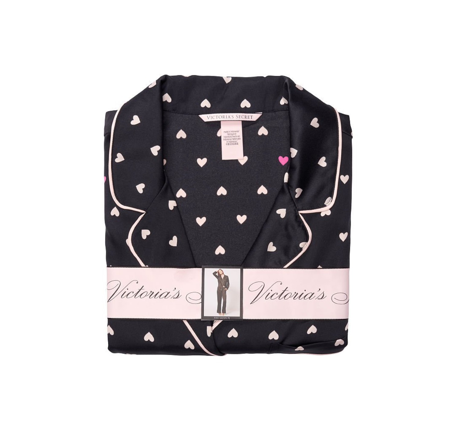 Сатинова піжама VS Black Satin Long Pj set Hearts