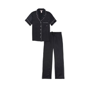 Сатинова піжама VS Black Satin Short-sleeve PJ Set
