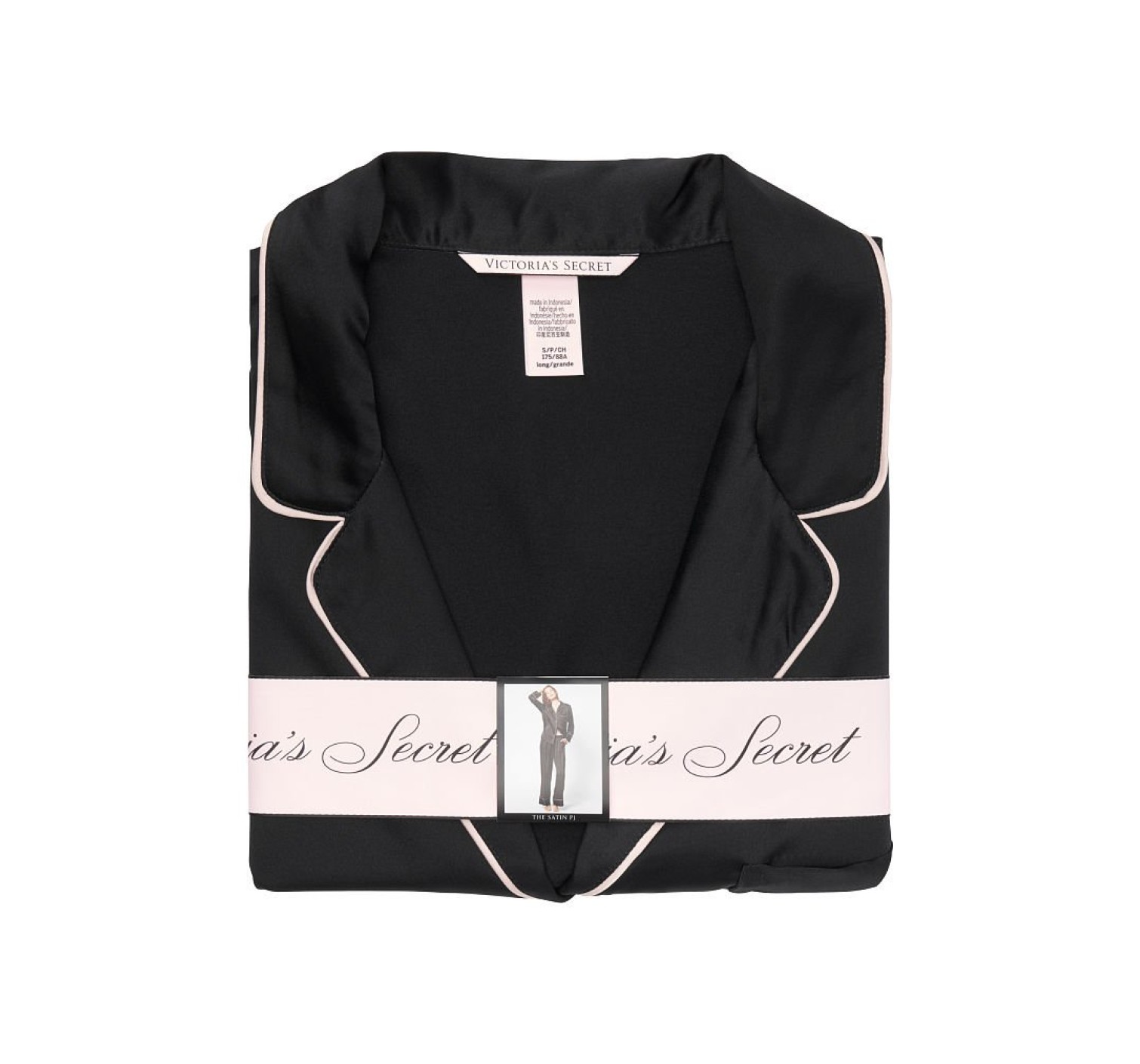 Сатиновая пижама Victoria’s Secret Black Satin Long PJ Set Black