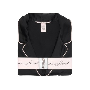 Сатиновая пижама Victoria’s Secret Black Satin Long PJ Set Black