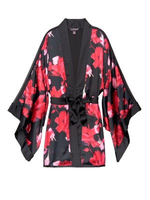 ХАЛАТ SATIN Victoria’s Secret - Short Kimono Robe print Black Floral