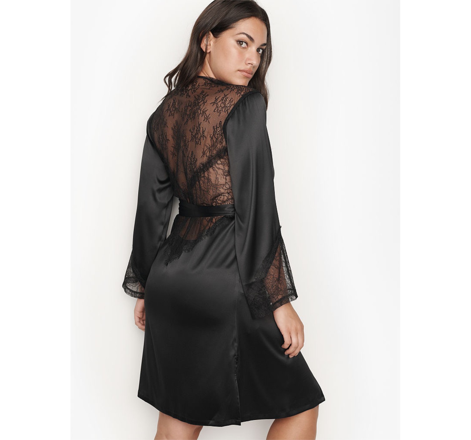Халат Victoria’s Secret Satin Black Lace