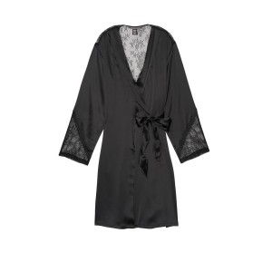 Халат Victoria’s Secret Satin Black Lace