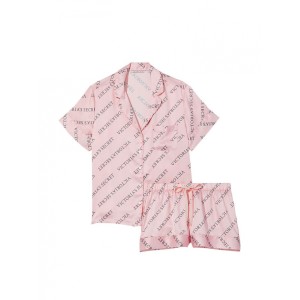 Піжама рожева Victoria's Secret The Satin Short Pajama set logo VS