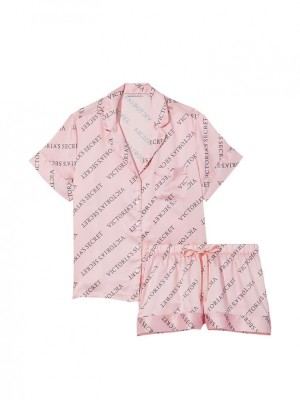 Піжама рожева Victoria's Secret The Satin Short Pajama set logo VS