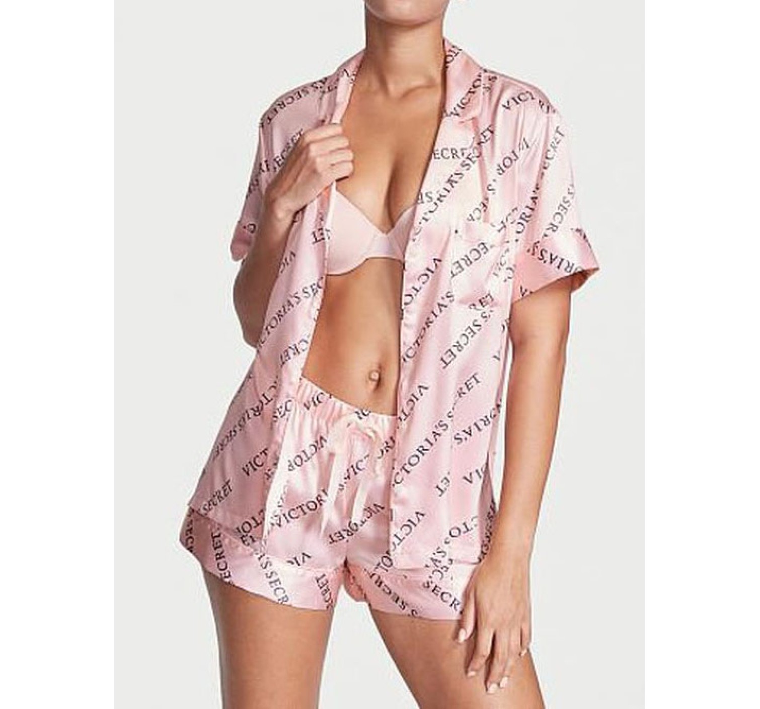 Піжама рожева Victoria's Secret The Satin Short Pajama set logo VS