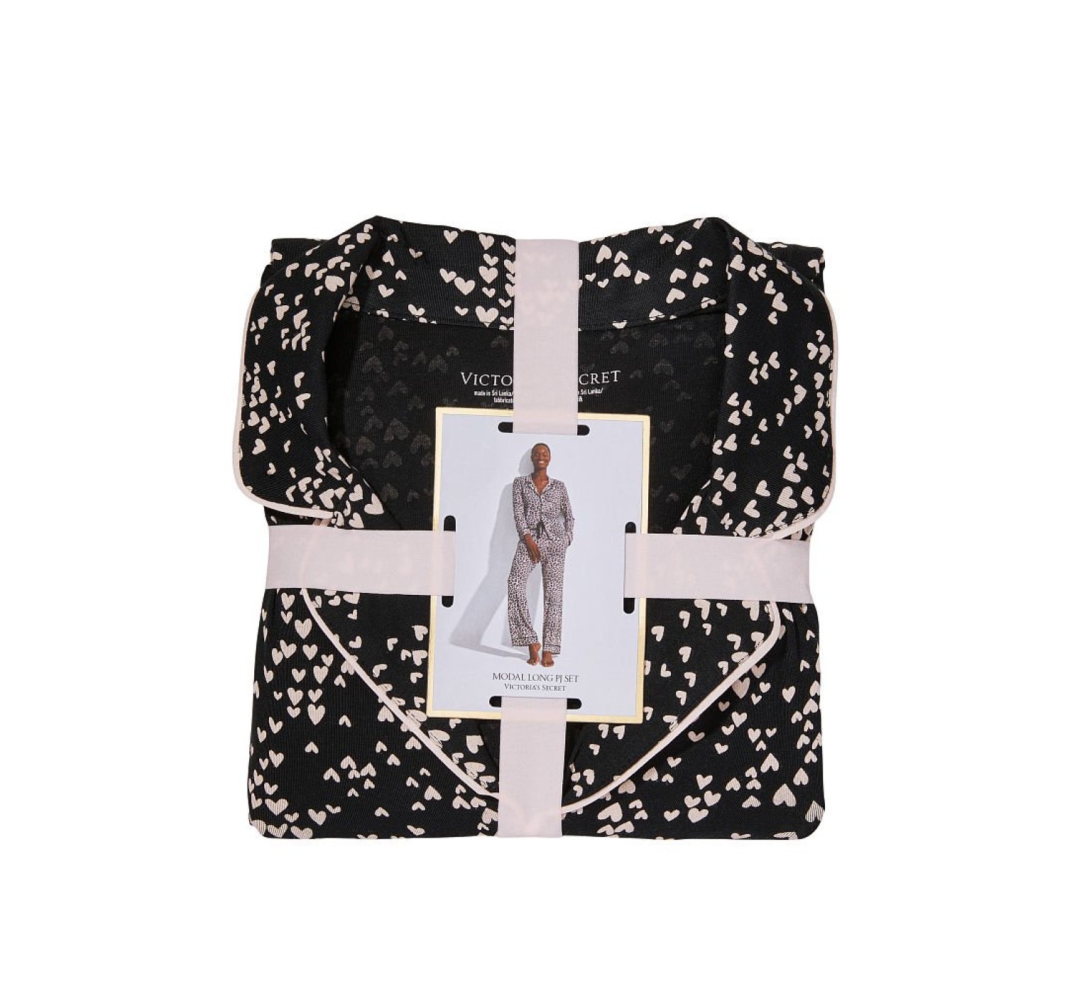 Пижама Modal Long Pj Set Black Pinky mini hearts