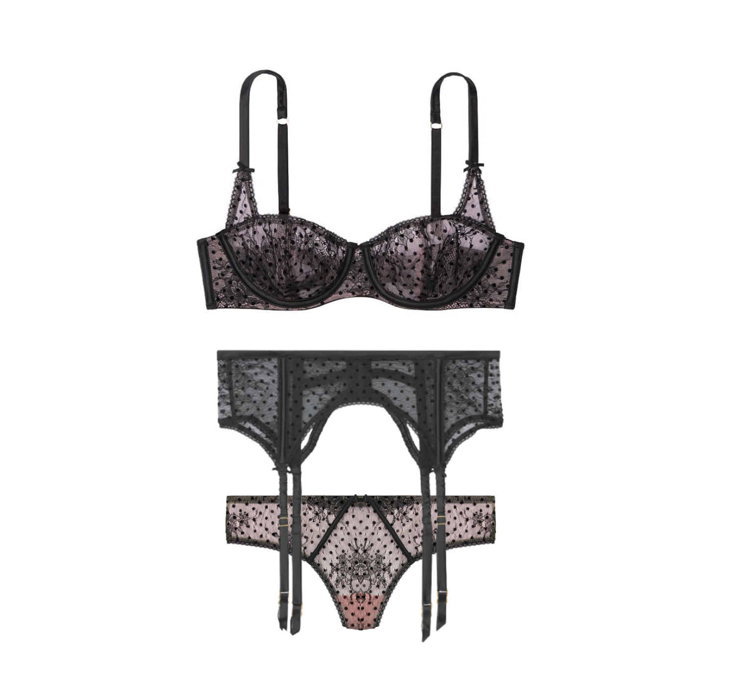 Комплект Dream Angels Unlined Dot Black Lace Bra Set