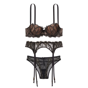 Комплект Very Sexy Black Gold Lace Embroidered Push Up Bra
